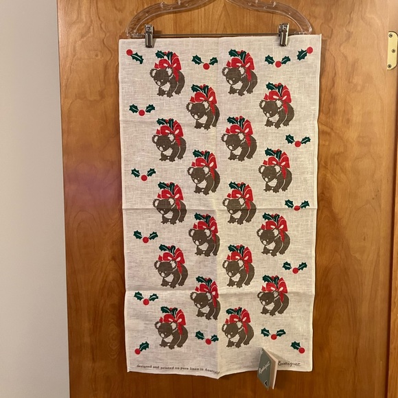 Rodriquez Pure Linen Tea Towel Hand Australia Vintage Koala Bear Holiday Holly - Picture 2 of 10